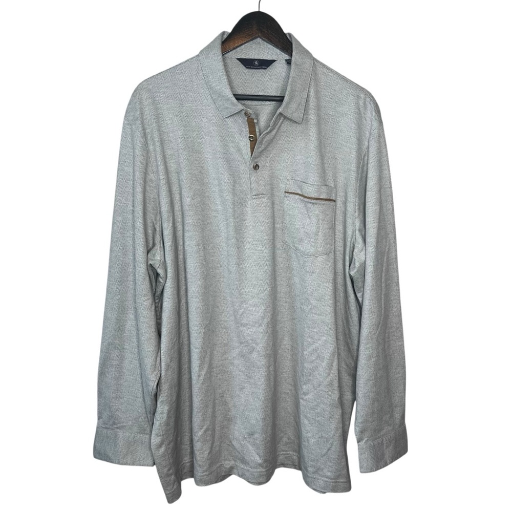 Hart Schaffner Marx 100% Cotton Herringbone Long Sleeve Polo Shirt Mens XXL